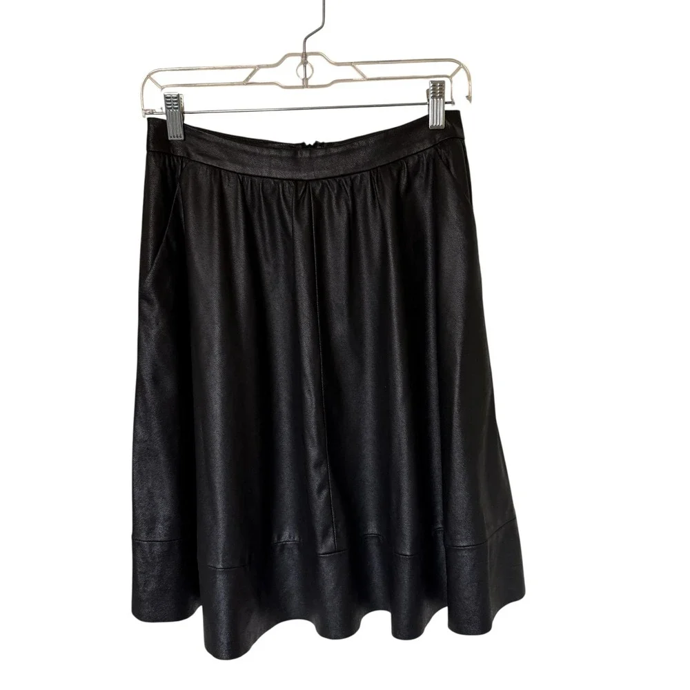 Search for Sanity Black Faux Leather A-Line Midi Skirt with Pockets Size 4‎